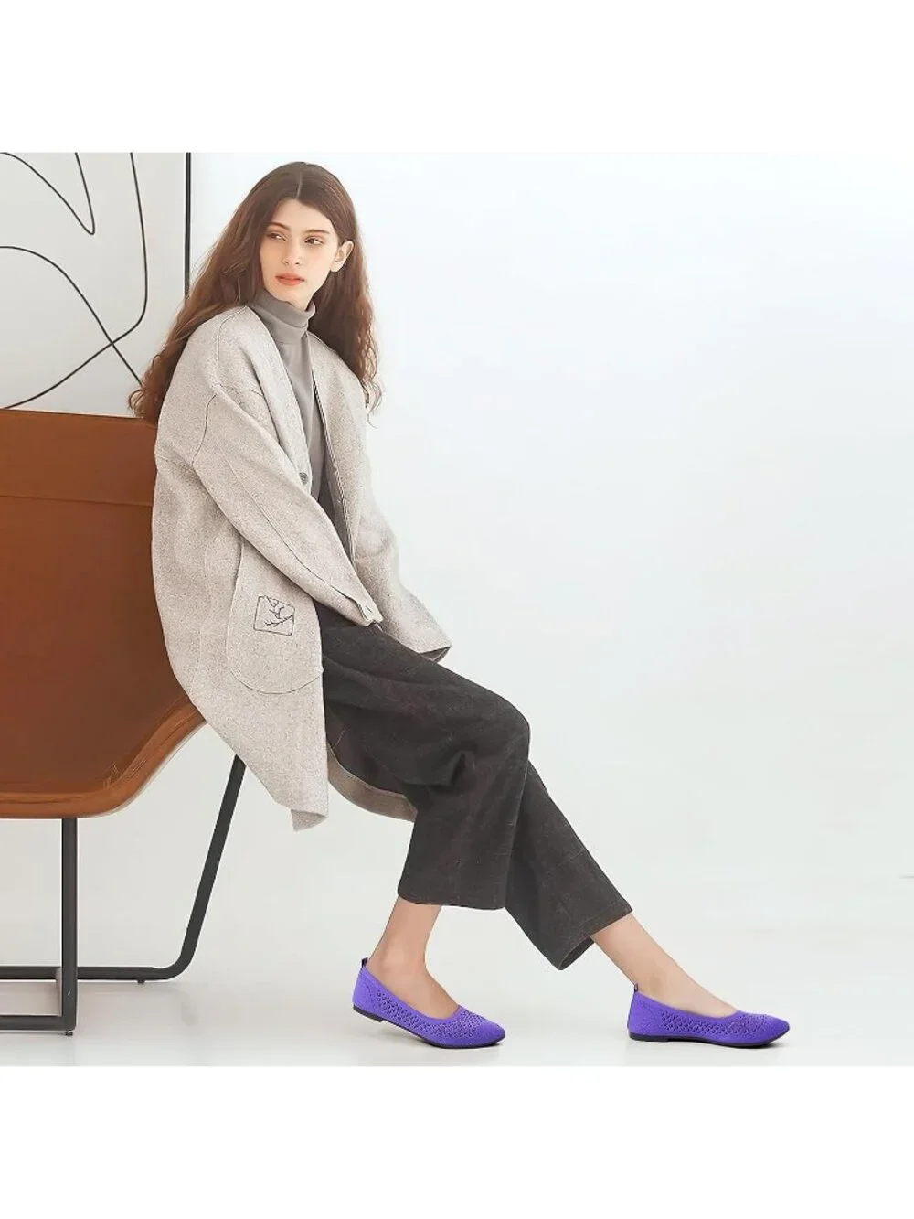 Women's Dark Purple Comfortable Pointed Toe Slip On Business Casual Ballet Flats